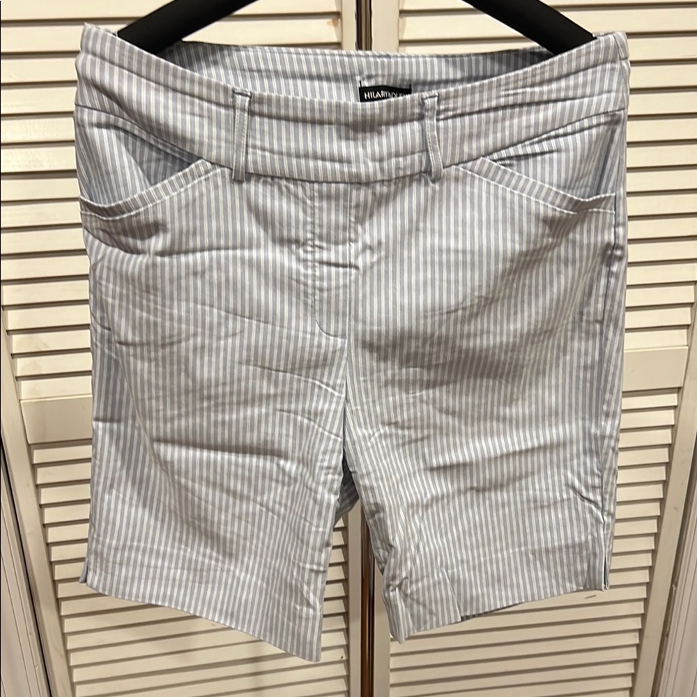 Hilary Radley Blue and White Bermuda Shorts Relaxed Fit